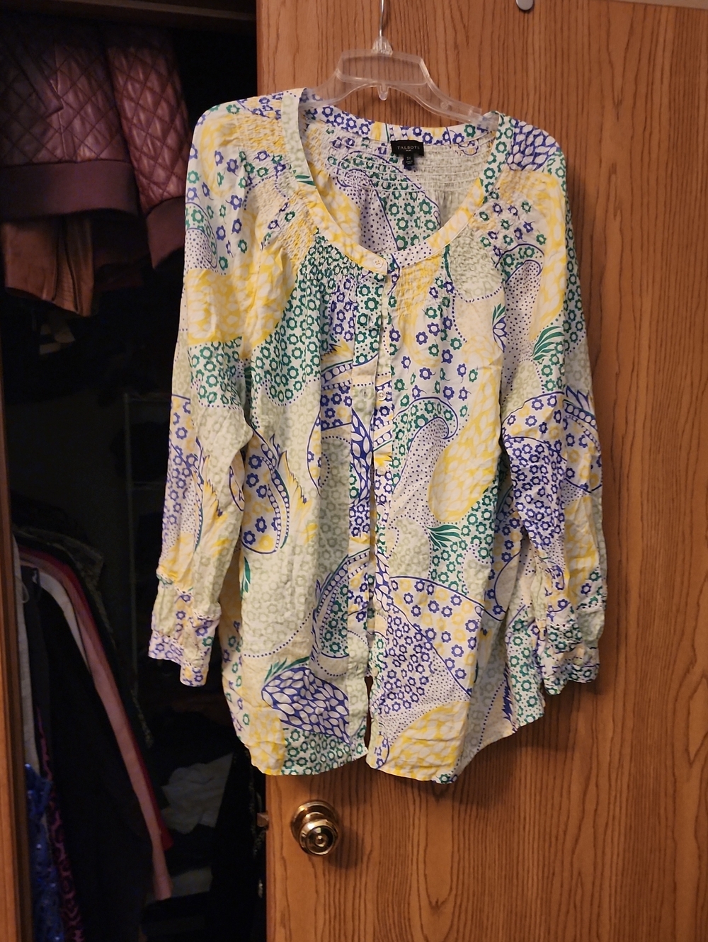 Talbots Yellow, Green & Blue Paisley Button-Front Blouse